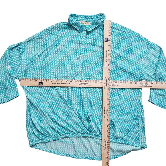 Davina Blouse Womens Large Geometric Button Front Roll Tab 3/4 Sleeve Top - Picture 6 of 10